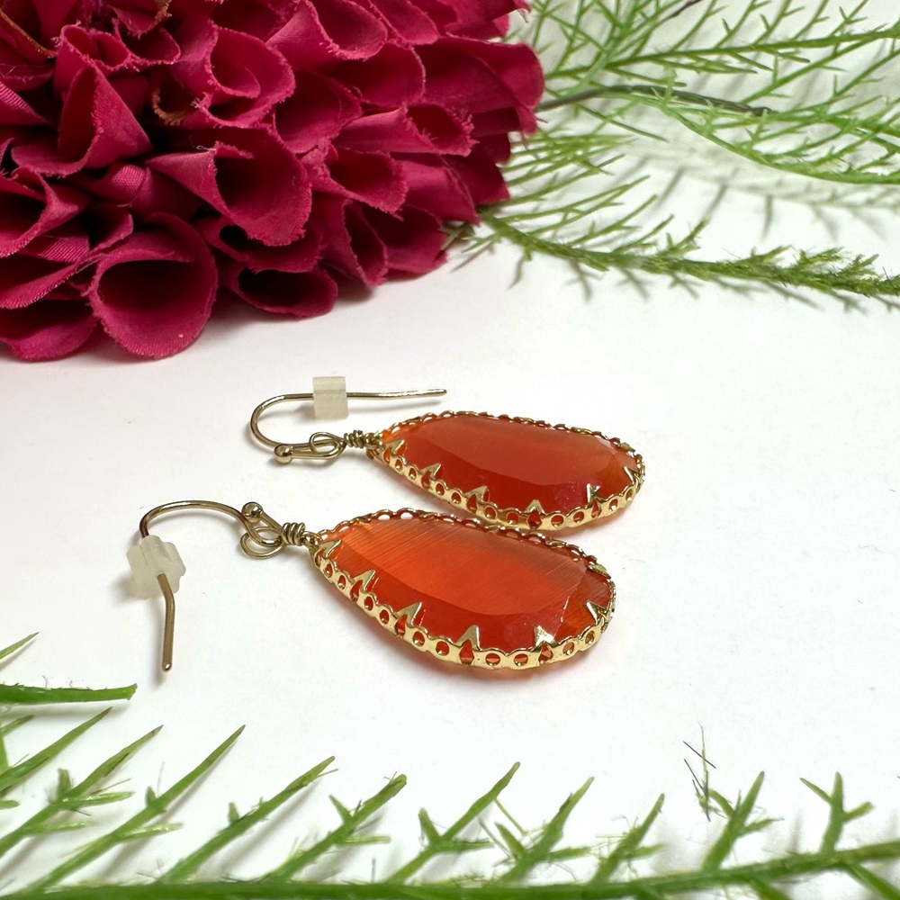 NEW⚜️Orange Glass Crystal Drop Earrings - Picture 4 of 6